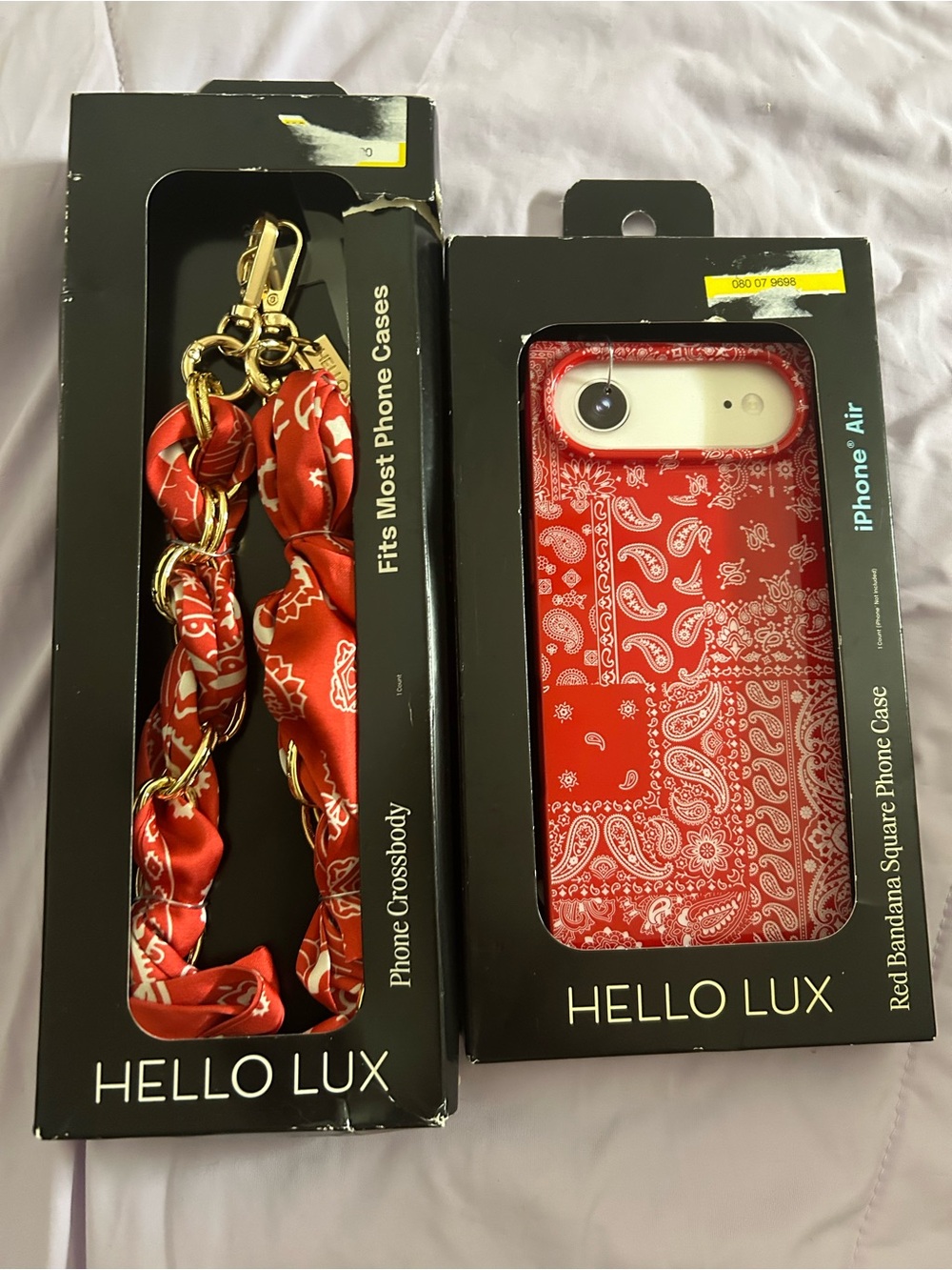 Red Bandana Pattern Square Phone Case with Matching Crossbody Strap
